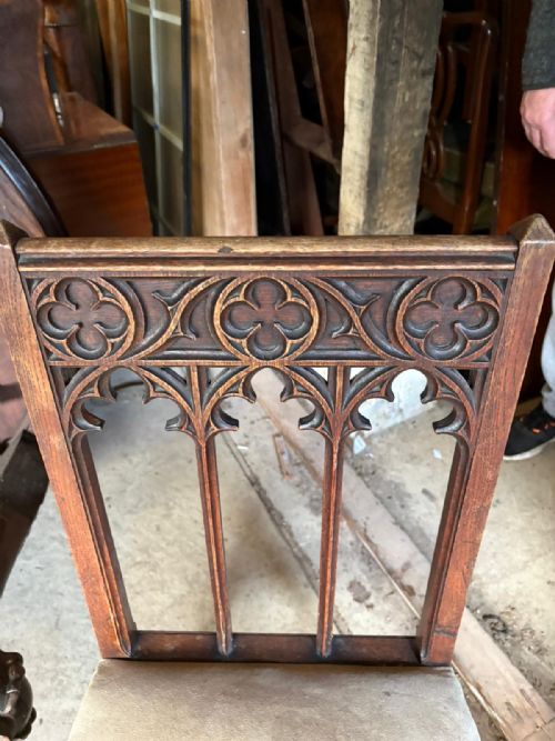 PAIR OF ANTIQUE VICTORIAN GOTHIC OAK SIDE CHAIRS - ADDITIONAL PHOTO 1