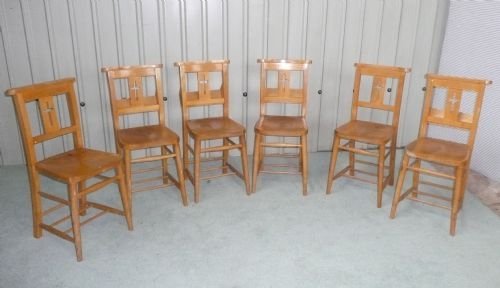 Set of 6 Edwardian Beech Chapel Chairs