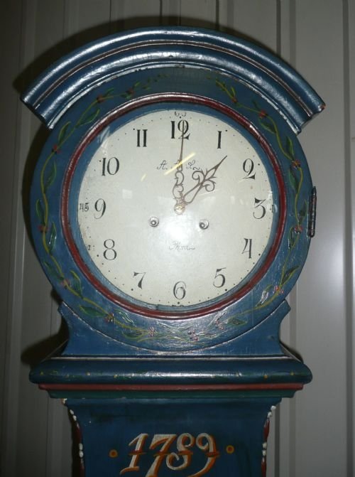 fig 1. 18th CENTURY MORA 8 DAY PAINTED LONG CASE CLOCK