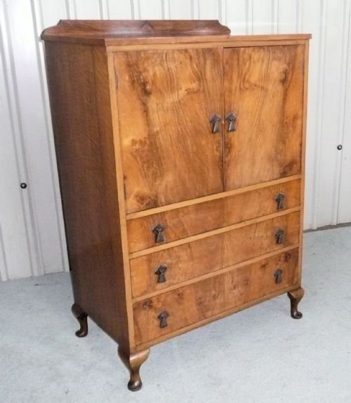 fig 1. ART DECO BURR WALNUT TALL BOY