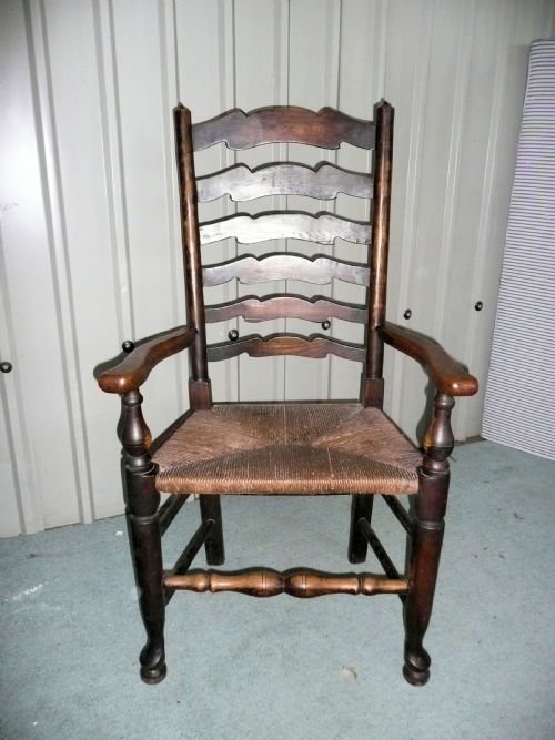 fig 1. SET OF 8 VICTORIAN ELM LADDER BACK FARMHOUSE CHAIRS
