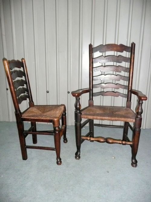 fig 2. SET OF 8 VICTORIAN ELM LADDER BACK FARMHOUSE CHAIRS