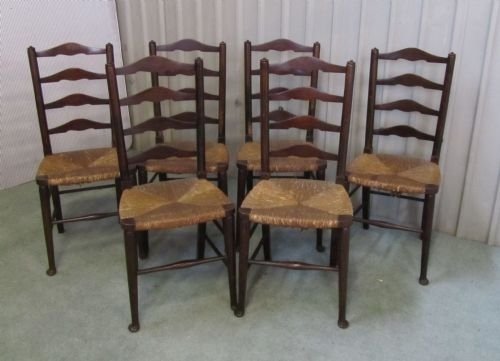 Set of 6 Wavy Ladder Back Kitchen Chairs