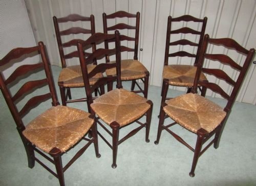 fig 1. SET OF 6 WAVY LADDER BACK KITCHEN CHAIRS