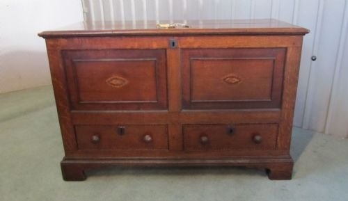 Georgian Inlaid Oak and Elm Mule Chest Coffer