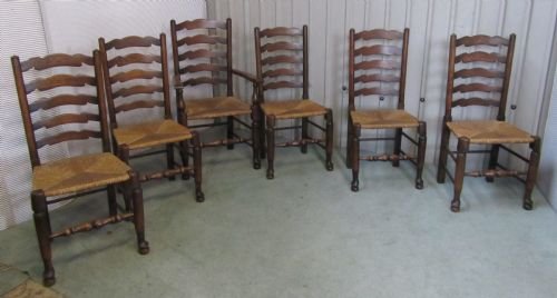 Set of 6 Oak Wavy Ladder Back Chairs