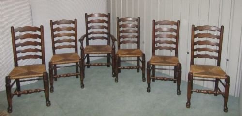 fig 1. SET OF 6 OAK WAVY LADDER BACK CHAIRS