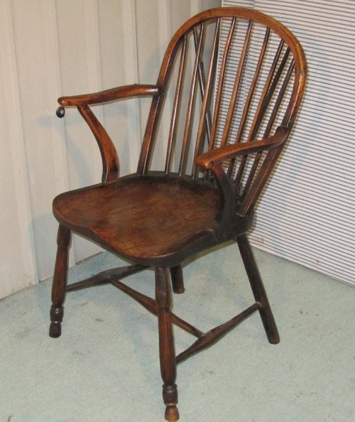 Early Victorian Windsor Elm and Yew Carver Chair