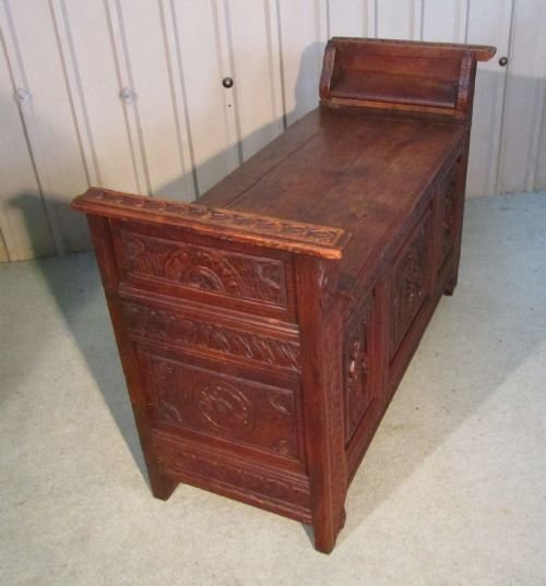fig 1. CARVED OAK BRETON BOX WINDOW SEAT COFFER