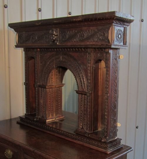 fig 1. 19TH C GOTHIC OAK CARVED OVER-MANTLE ALCOVE MIRROR
