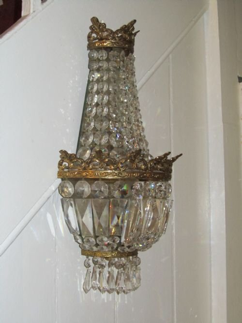 fig 1. A PAIR OF CRYSTAL MIRRORED CHANDELIER WALL LIGHTS
