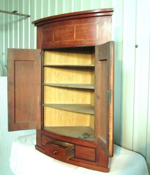 fig 1. LARGE MAHOGANY INLAID CORNER WALL CUPBOARD