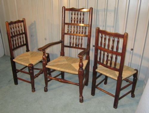 fig 2. HARLEQUIN SET OF 6 LANCASHIRE LADDER BACK CHAIRS