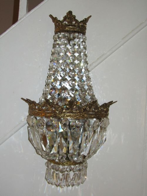 A Pair of Crystal Mirrored Chandelier Wall Lights