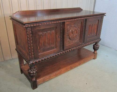 Large Gothic Oak Sideboard Carved Dresser