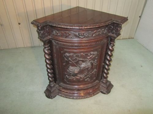 fig 1. CARVED GOTHIC OAK CORNER CUPBOARD