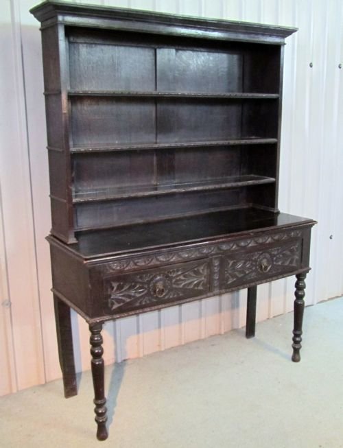 fig 1. VICTORIAN CARVED OAK COTTAGE WELSH DRESSER