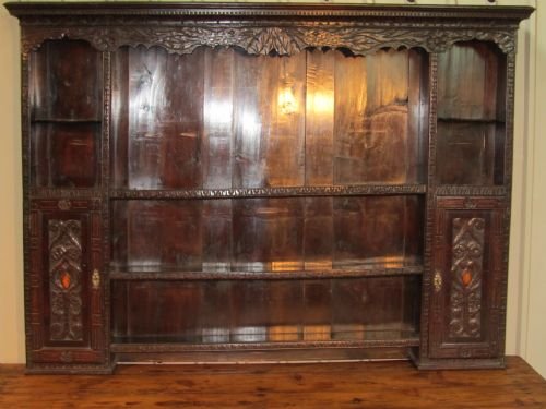 Georgian Carved Oak Spice Shelf Plate Rack Dresser Top