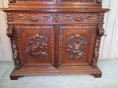 fig 2. RARE 19TH C CARVED OAK GAME AND TROPHY CUPBOARD OR BOOKCASE