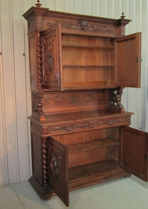 fig 2. FRENCH CARVED OAK BOOKCASE GAME CUPBOARD DRESSER