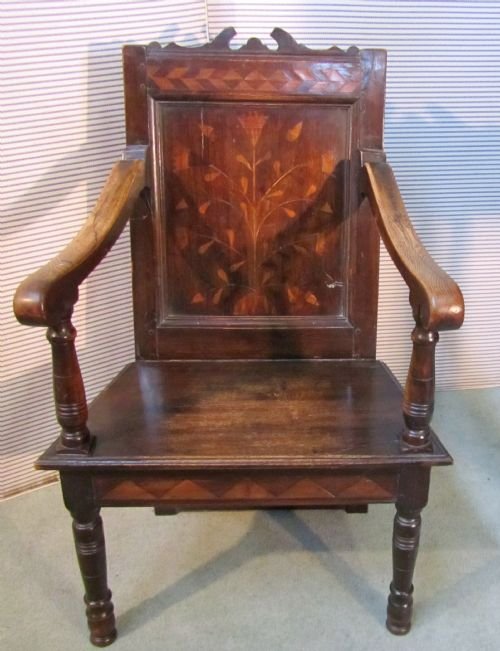 Inlaid Oak Wainscot Chair Throne Chair