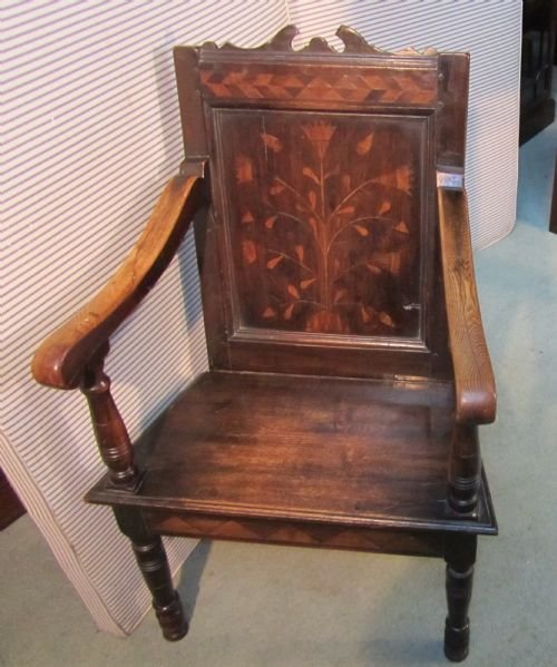 fig 1. INLAID OAK WAINSCOT CHAIR THRONE CHAIR