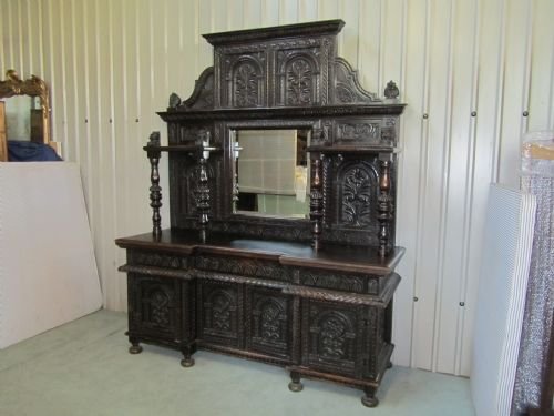 fig 1. VERY LARGE VICTORIAN GOTHIC CARVED OAK DRESSER MIRROR BACK SIDEBOARD