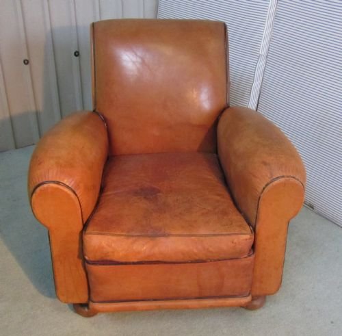 Art Deco Shabby Leather Club Chair
