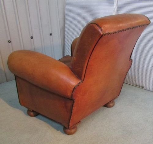 fig 1. ART DECO SHABBY LEATHER CLUB CHAIR