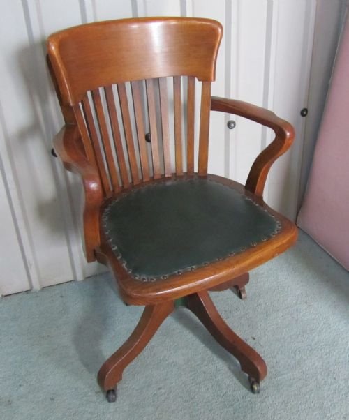 fig 1. EDWARDIAN ARTS AND CRAFTS SWIVEL DESK CHAIR OAK OFFICE CHAIR
