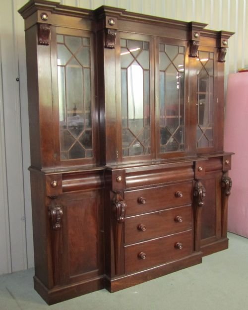 fig 1. A Large Victorian Mahogany Break Front Bookcase