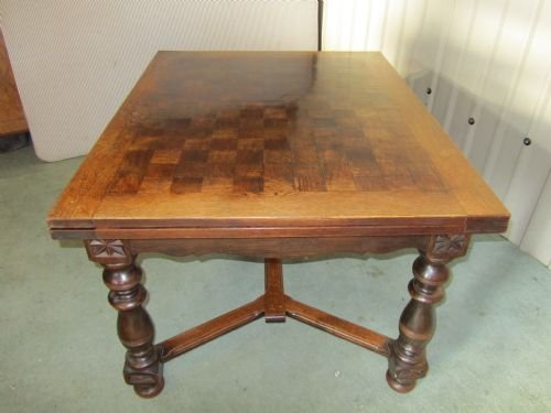 French Oak Parquetry Draw Leaf Dining Table