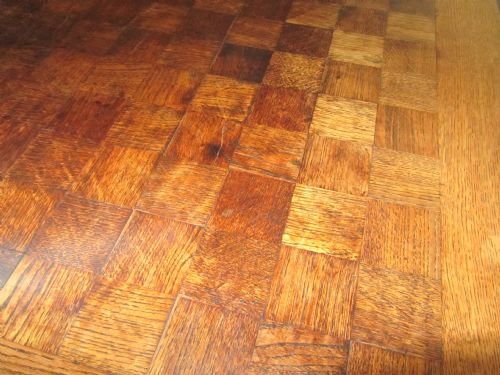 fig 1. FRENCH OAK PARQUETRY DRAW LEAF DINING TABLE