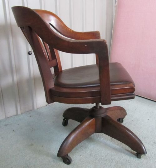 fig 1. EDWARDIAN MAHOGANY TILTING SWIVELING OFFICE DESK CHAIR
