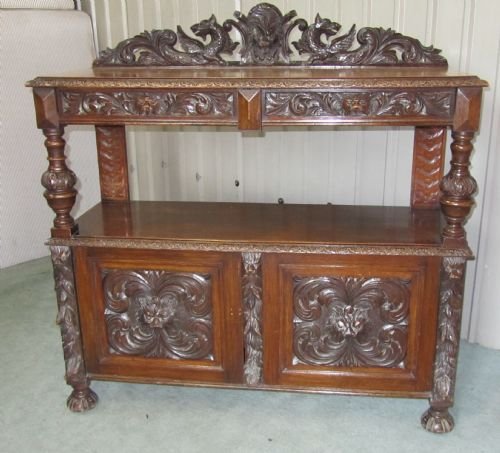 Carved Oak Buffet Green Man Sideboard Cupboard
