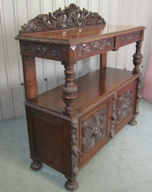 fig 1. CARVED OAK BUFFET GREEN MAN SIDEBOARD CUPBOARD