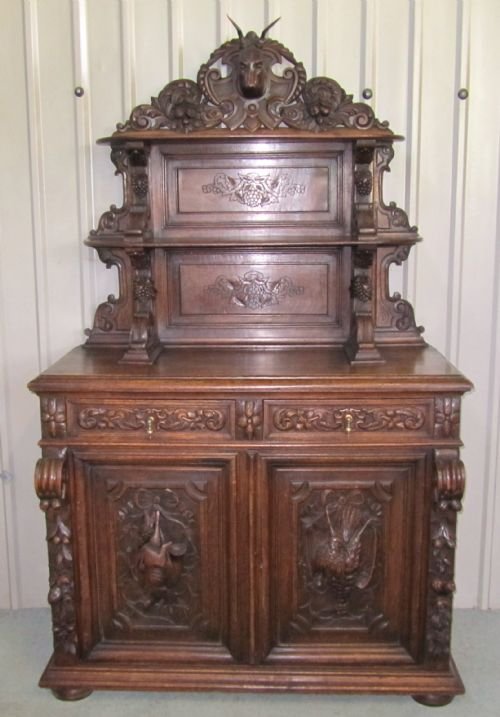 Black Forest Carved Oak Buffet Dresser or Sideboard