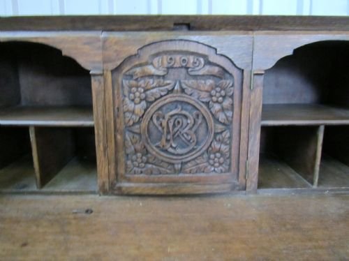 fig 1. WELSH DRAGON CARVED GOTHIC OAK BUREAU DESK