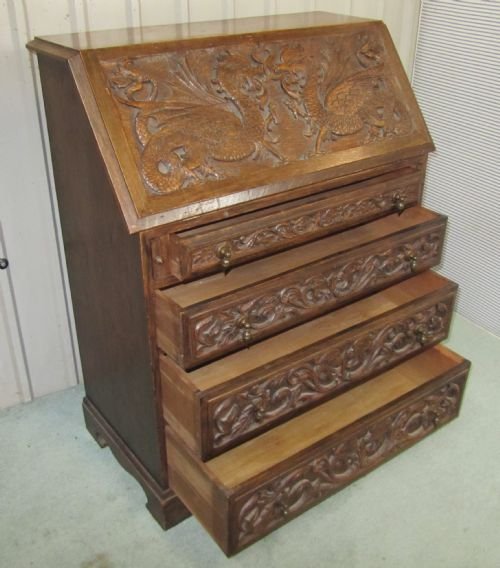 fig 2. WELSH DRAGON CARVED GOTHIC OAK BUREAU DESK