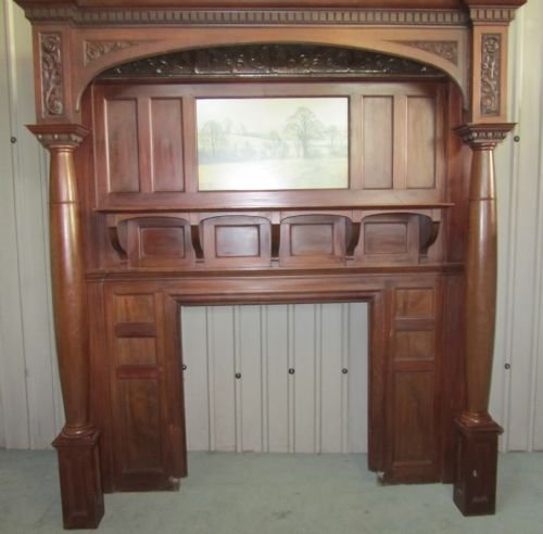 fig 1. LARGE VICTORIAN MAHOGANY ART NOUVEAU FIRE SURROUND