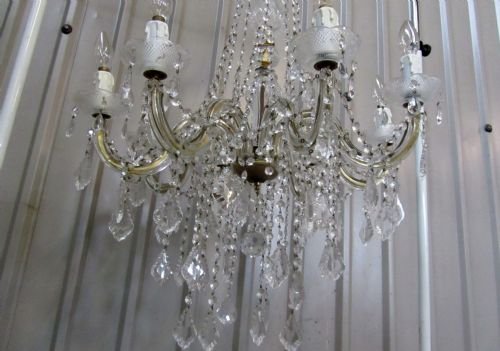 fig 1. FRENCH 8 BRANCH CUT GLASS AND GOLD BRASS CHANDELIER