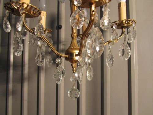 fig 1. CHARMING FRENCH CUT GLASS AND BRASS 5 ARM CHANDELIER