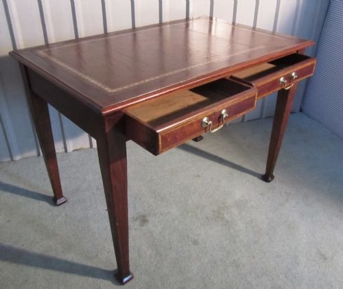fig 2. ELEGANT EDWARDIAN INLAID LEATHER & MAHOGANY WRITING TABLE DESK