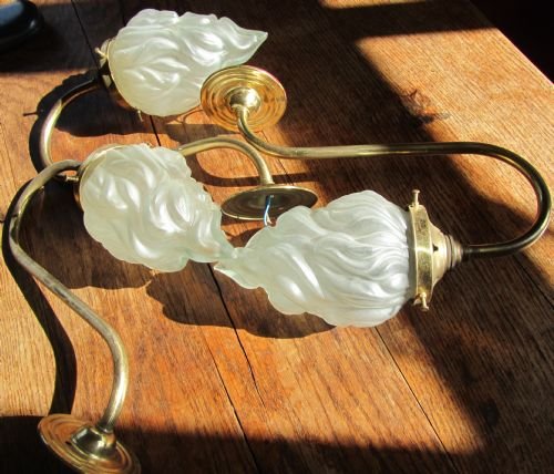 3 Victorian Brass and Glass Wall Lights