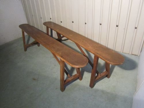 fig 1. A PAIR OF FRENCH CHESTNUT FARMHOUSE KITCHEN BENCHES