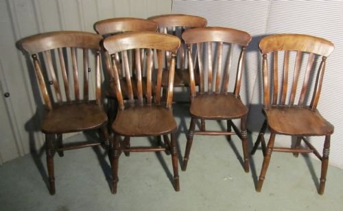 fig 1. Set of 6 Victorian Slat Back Farmhouse Kitchen Chairs