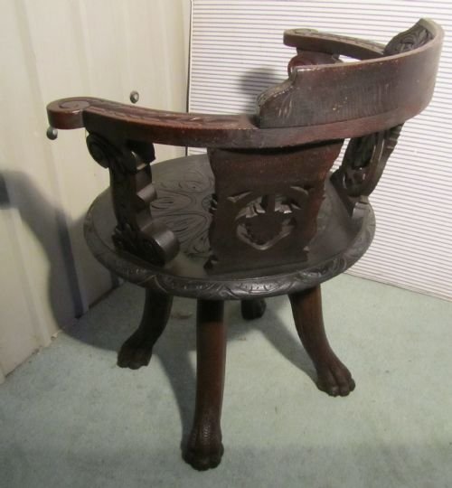 fig 1. A Victorian Gothic Carved Oak Swiveling Tub office chair or desk chair