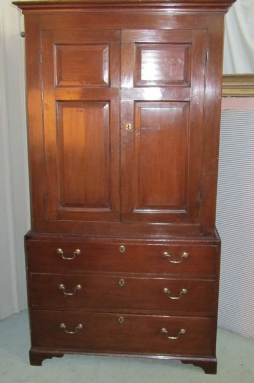 A Georgian Dark Pine Linen Press Wardrobe