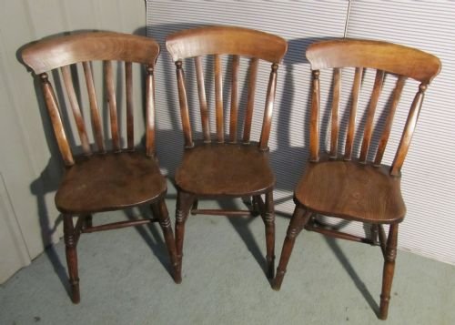 fig 1. Set of 6 Victorian Slat Back Farmhouse Kitchen Chairs