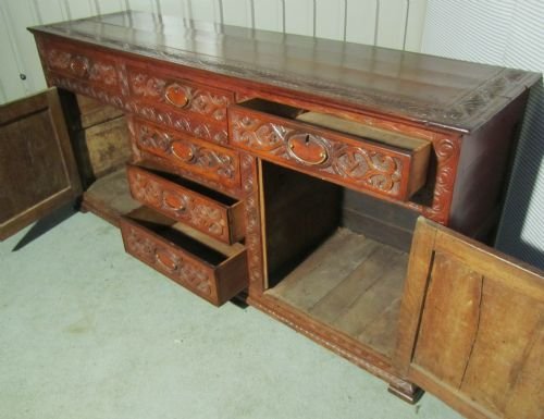 fig 1. A Large Gothic Carved Country Oak Dresser Base or Sideboard